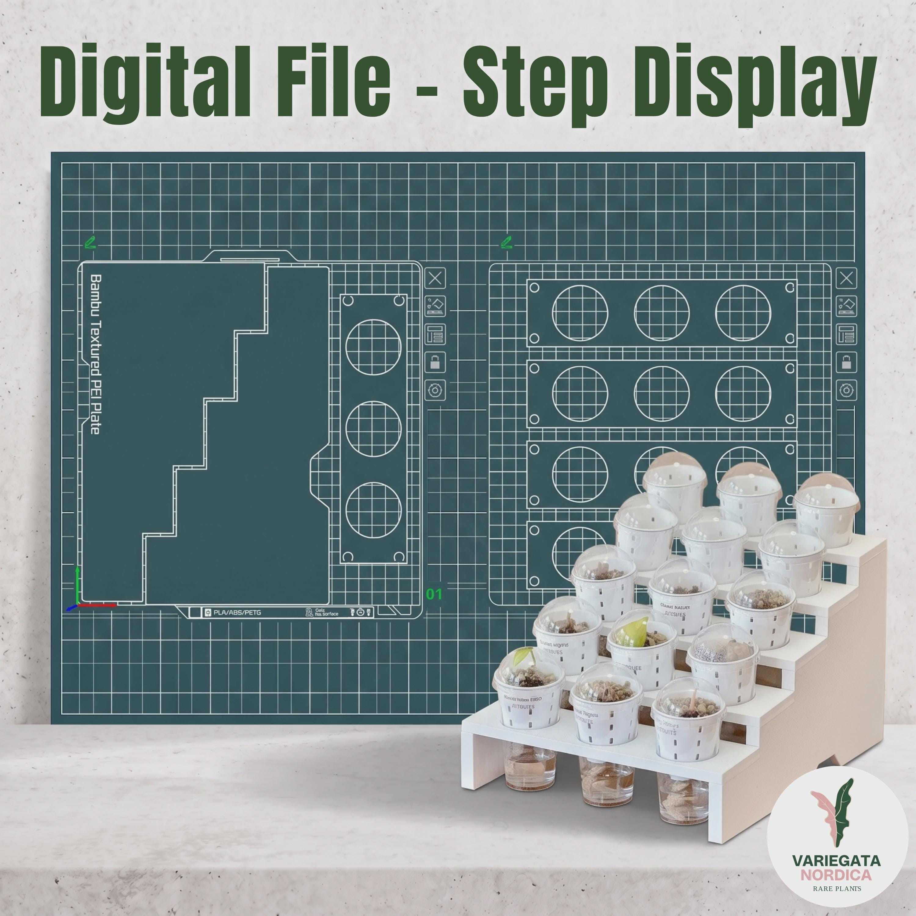 Mini Step Display Tray (5 levels for 15 pots) - Support-Free 3D Print File (3MF)