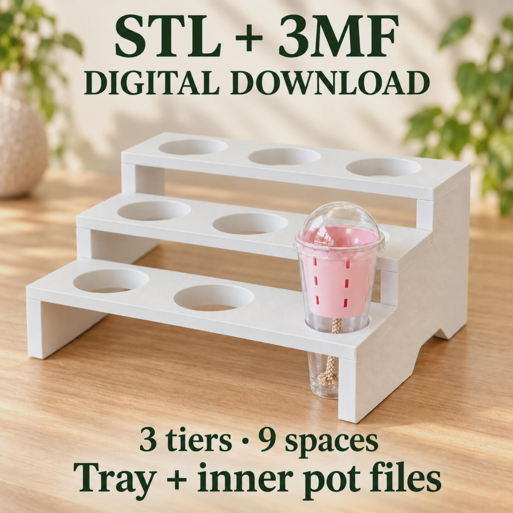 3-Tier Plant Tray STL File: 9-Pot Display, Support-Free 3D Print (Digital Download)
