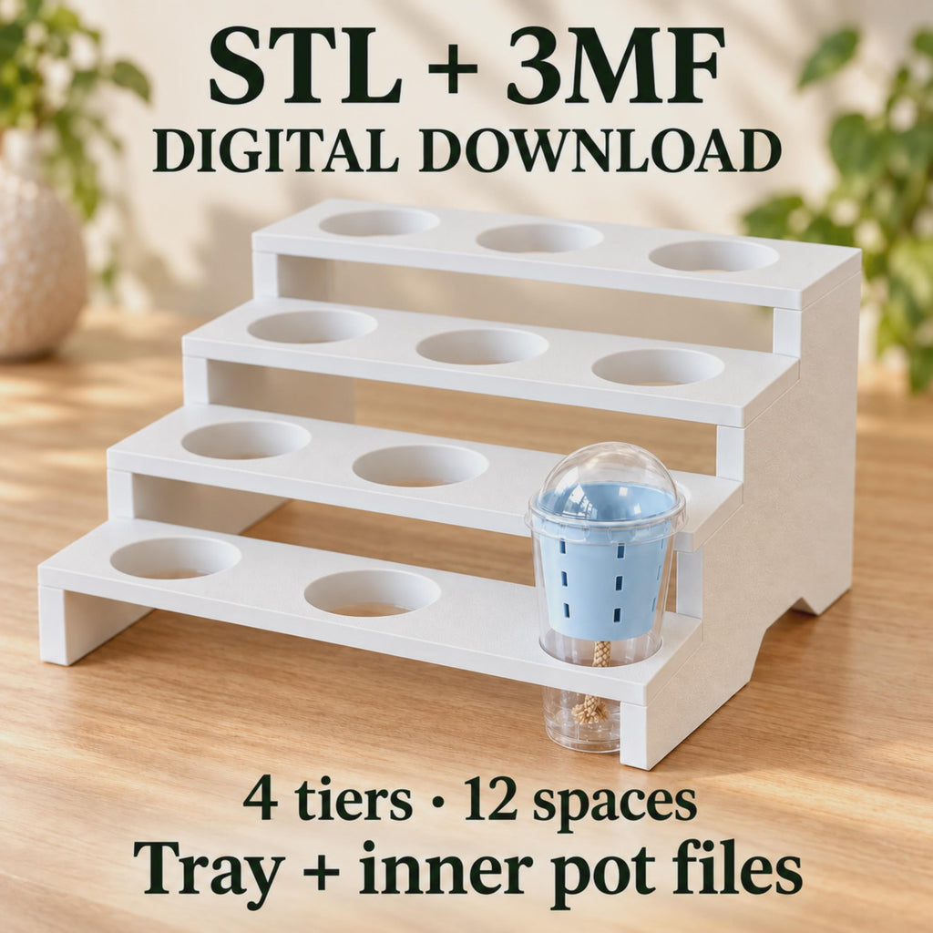 4-Tier Plant Tray STL File: 12-Pot Display, Support-Free 3D Print (Digital Download)
